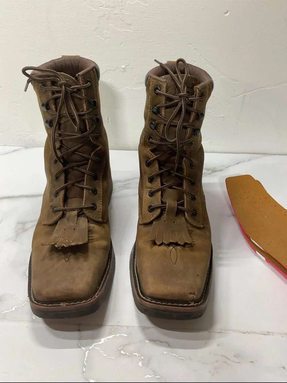 Justin Boots Tan/Brown Lace-Up Work Boots with Padded Collar